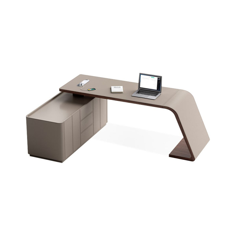 Bureau en bois manufacturé en L gris et brun noisette avec bureau à 3 tiroirs, H 29,53 po x l 62,99 po x P 59,06 po