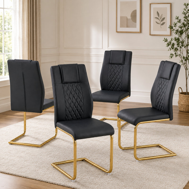 Ensemble de 4 chaises de salle à manger Kimara Modern, Noir, Doré, Set of 4