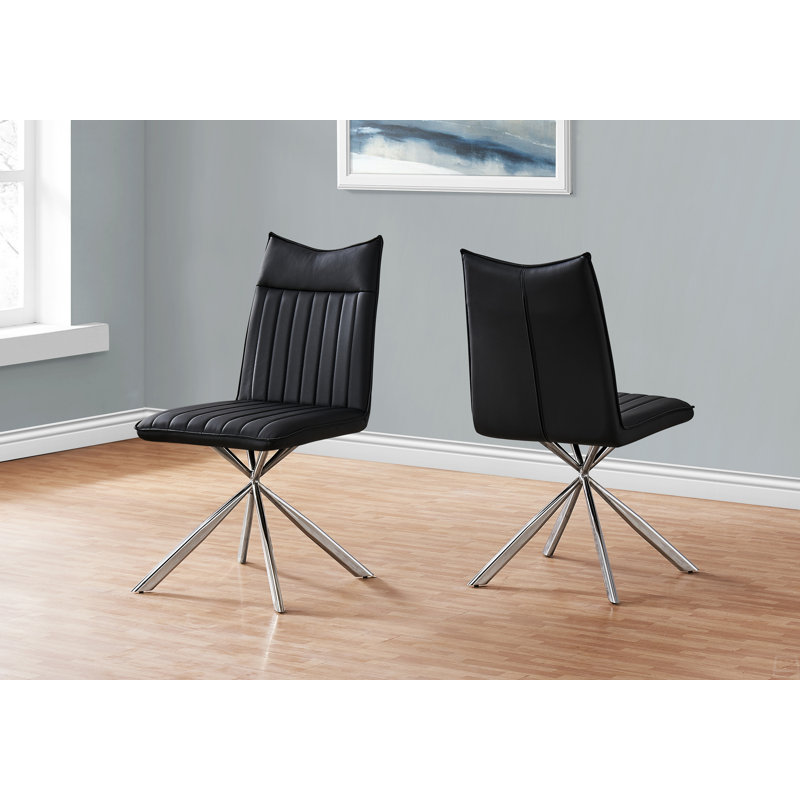 Chaise de salle à manger, ensemble de 2, d'appoint, rembourrée, de cuisine, Argent argent, Similicuir noir