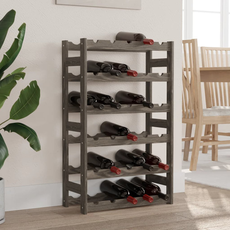 30 Bottle Solid Wood Floor Wine Bottle Rack in, Grey