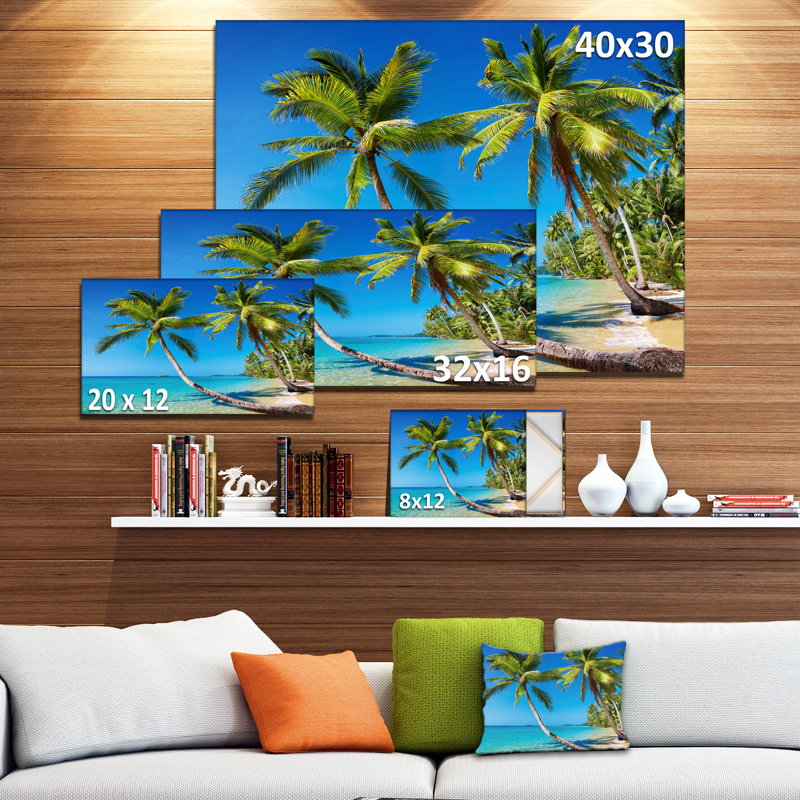 Tropical Beach Landscape Canvas Print in Blue and Green, 30" x 40"