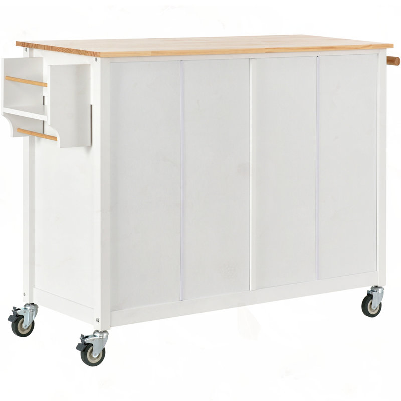 54.3 Inch Width Kitchen Island Cart with Cabinet and Drawers, 2 Locking Wheels, Adjustable Shelves, White