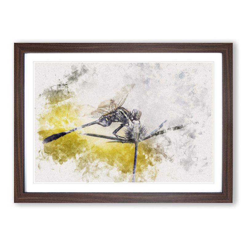 Dragonfly Upon A Thistle - Single Picture Frame Painting on MDF, 36cm H x 48cm W x 2cm D, Walnut Framed
