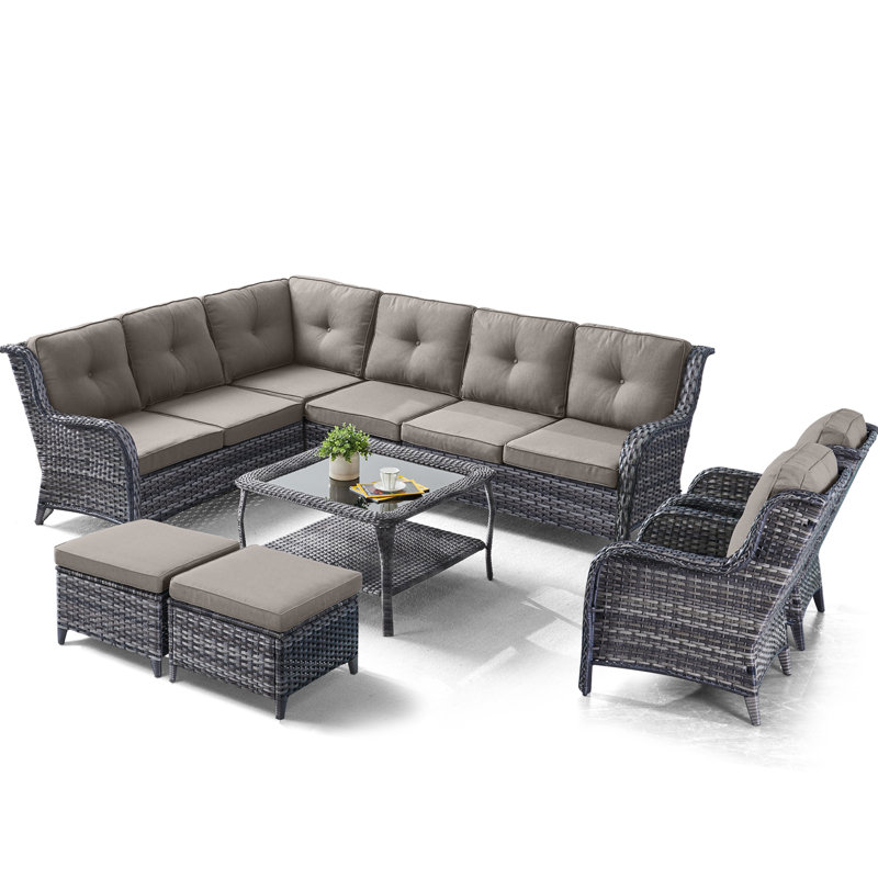 Ensemble de conversation d'extérieur pour 8 personnes avec coussins Schutt, Cadre gris / coussin gris