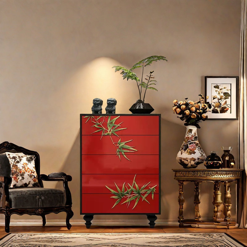 Grand coffre décoratif laqué à la main, Noir / rouge