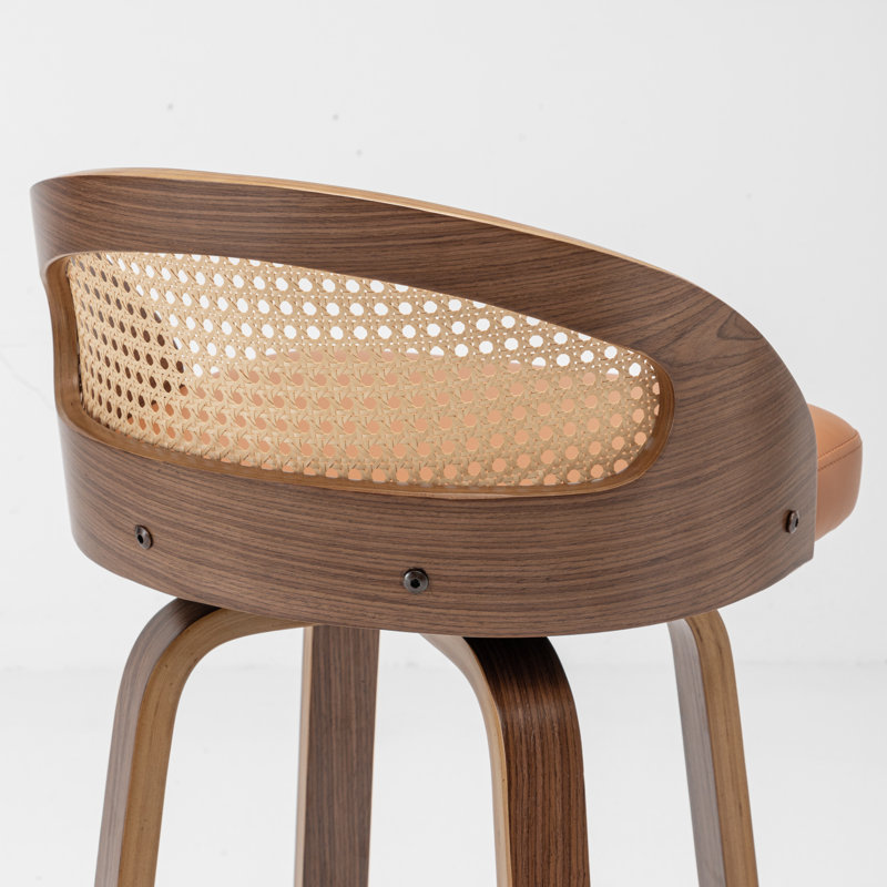 Swivel Upholstered Counter Stool with Solid Wood Frame, Bar Stool (76.2cm Seat Height), Orange Faux Leather