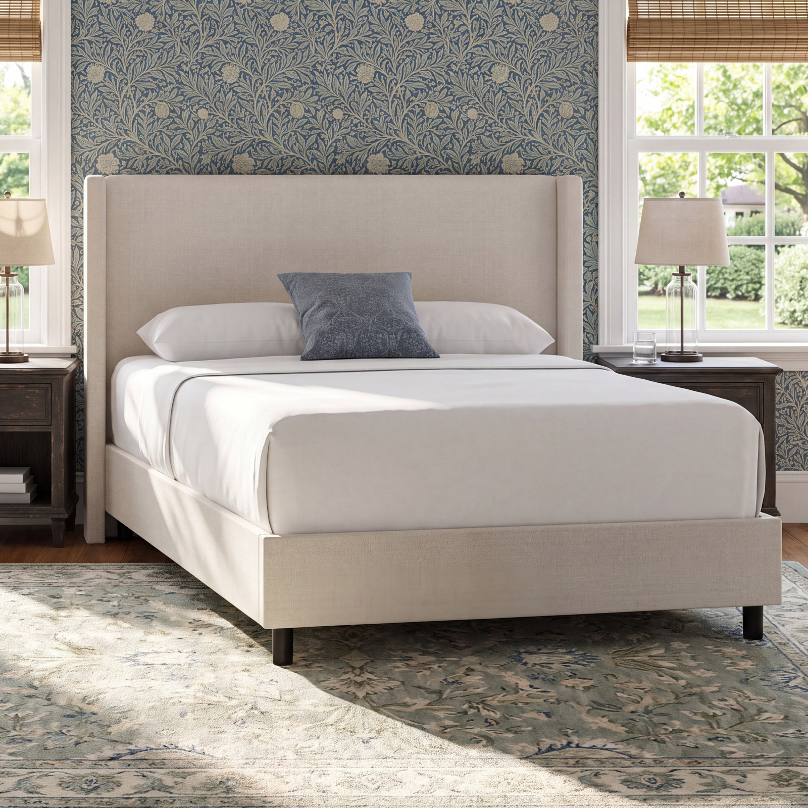 Hanson Upholstered Wingback Bed, Classic Talc Linen, King