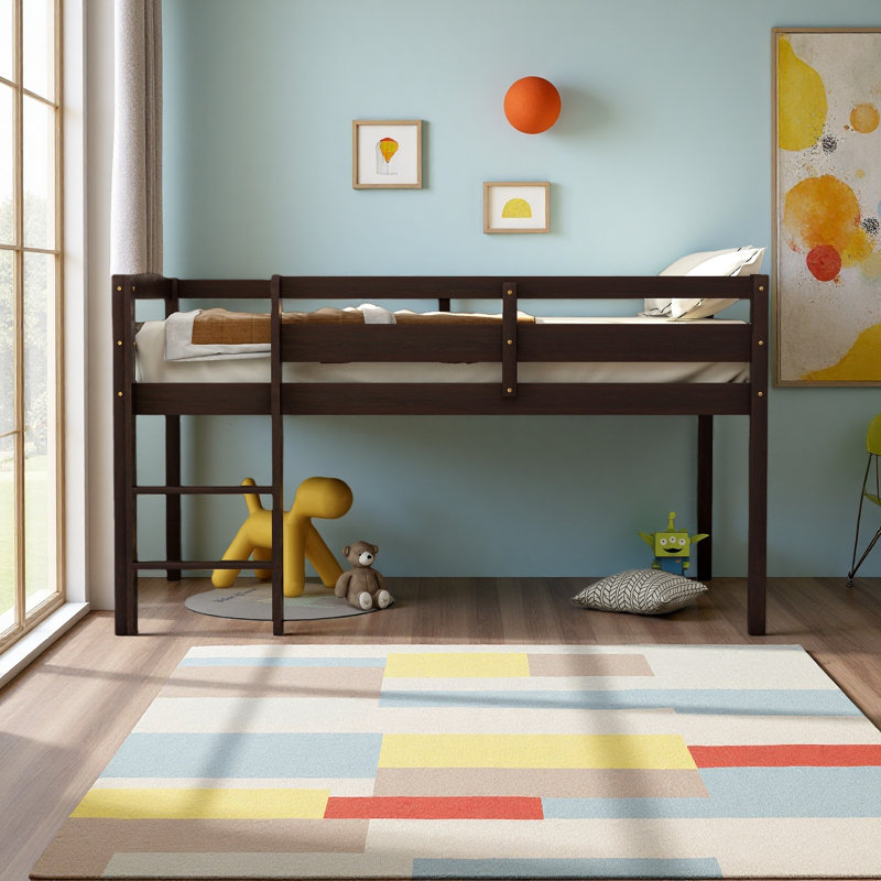 Twin Wood Loft Bed Low Loft Beds With Ladder, Espresso