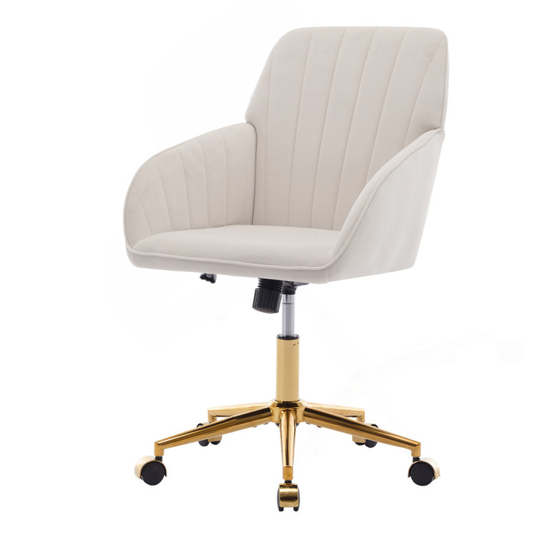 TY Adjustable Office Chair, Home Bedroom, Ergonomic Swivel Chair, Backrest Seat, Comfortable For Long Sitting, Beige, Gold