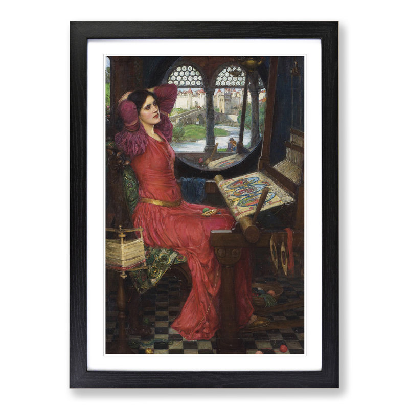 The Lady of Shalott in Red by John William Waterhouse - Picture Frame Painting, Black, 36cm H x 27cm W x 2cm D