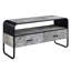 Meuble télé en métal avec 2 tiroirs de rangement, coloris gris et noir, dimensions : 40-49 pouces, compartiment ouvert, style moderne, tablette, objet décoratif