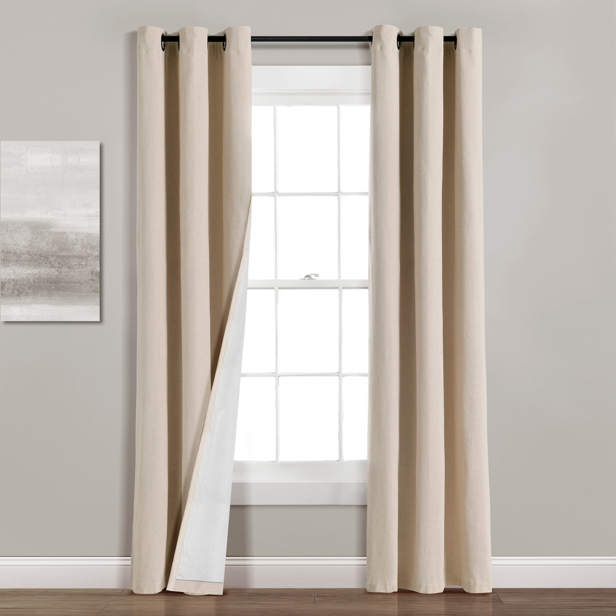 Lush Decor Tenda per finestra in lino con pompon bohémien (pannello singolo), 213,4 cm di lunghezza x 132 cm di larghezza, colore cipria
