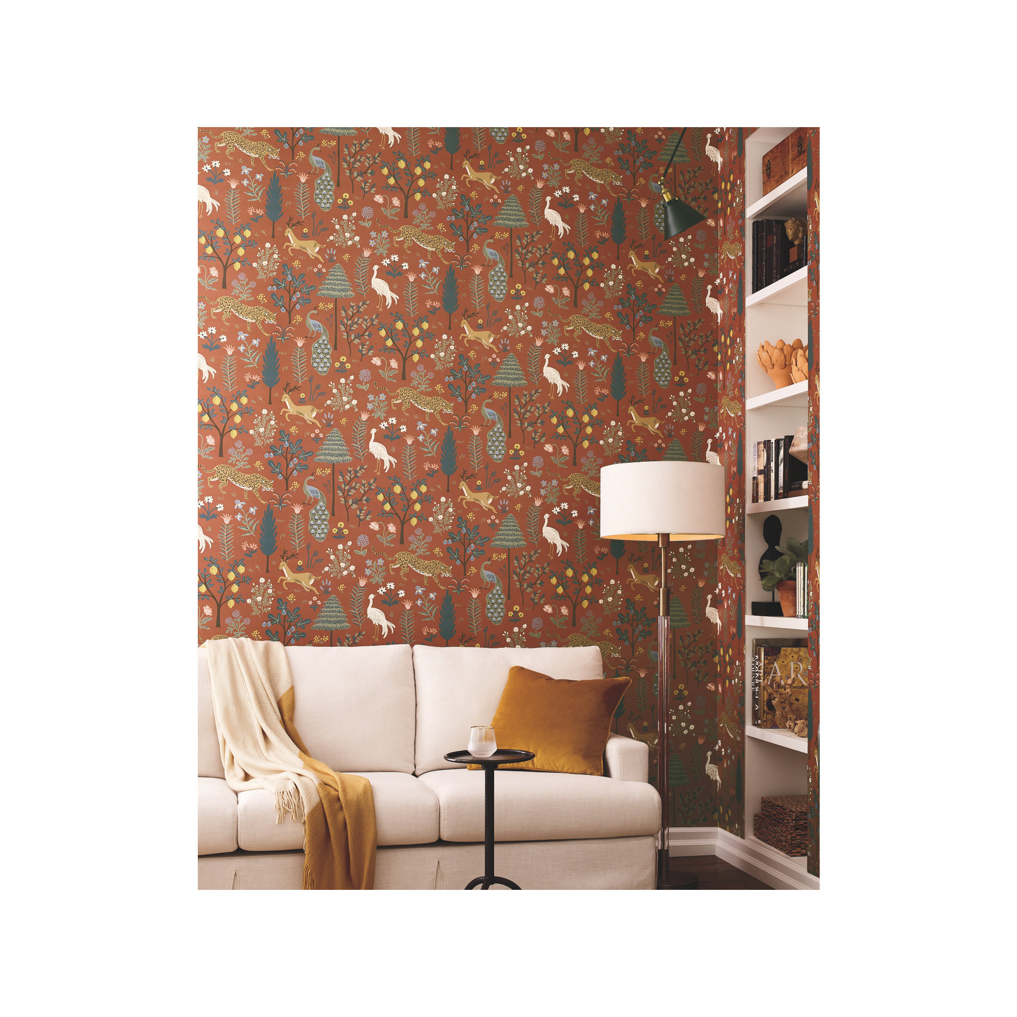 Rifle Paper Co. Menagerie 27" L x 27" W Smooth Wallpaper Rol, Vintage Orange