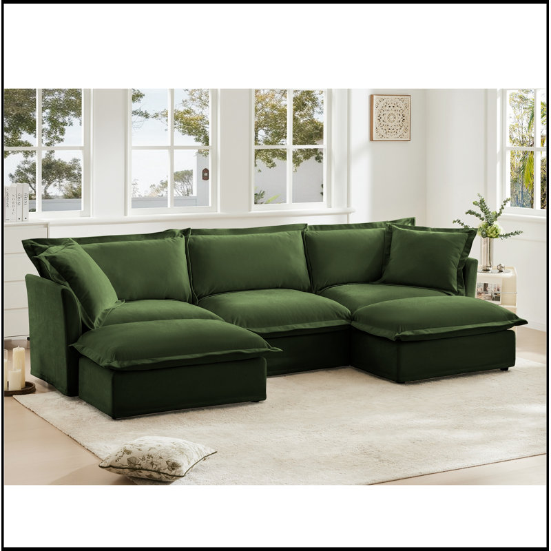 Canapé modulaire confortable avec coussins élégants pour le salon, 3, H 34,6 po x l 120 po x P 55 po, Chenille verte