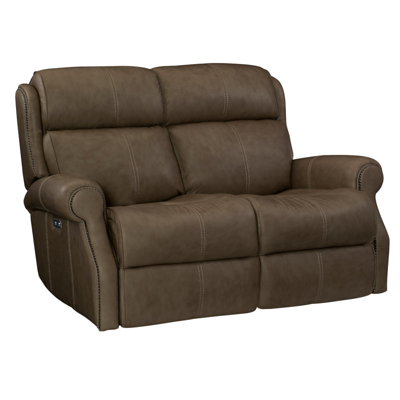 McGwire Leather Reclining Loveseat, Brown Genuine Leather