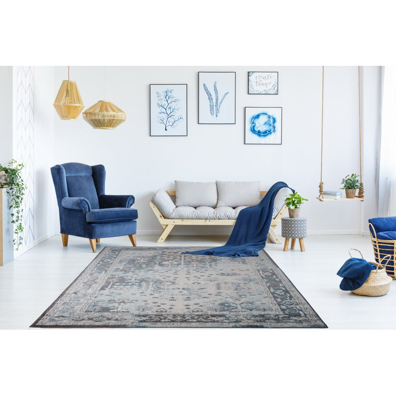 Tapis oriental crème / brun / bleu, Rectangle 5 pi 2 po x 7 pi 6 po