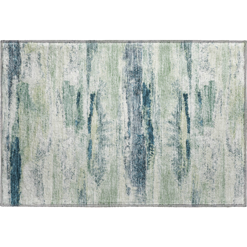 Premium Machine Washable Prisco Mint Rug, Rectangle 1'8" x 2'6"