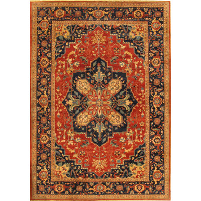 Serapi Oriental Hand-Knotted Wool Red/Brown/Navy Area Rug