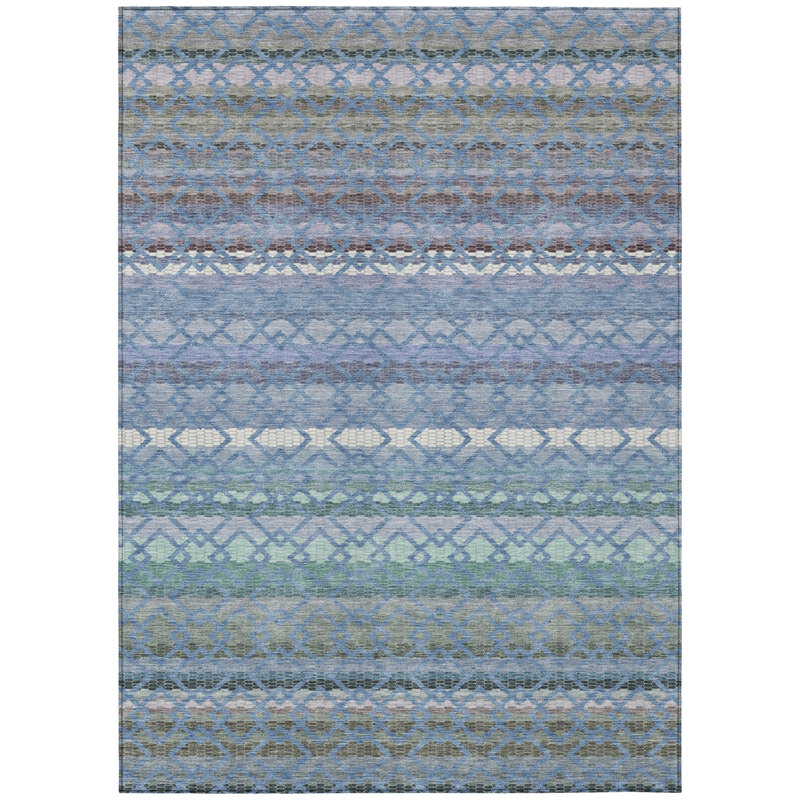 Machine Washable Indoor/Outdoor Chantille ACN2531 Stripes Rug, Denim, Rectangle 9' x 12'