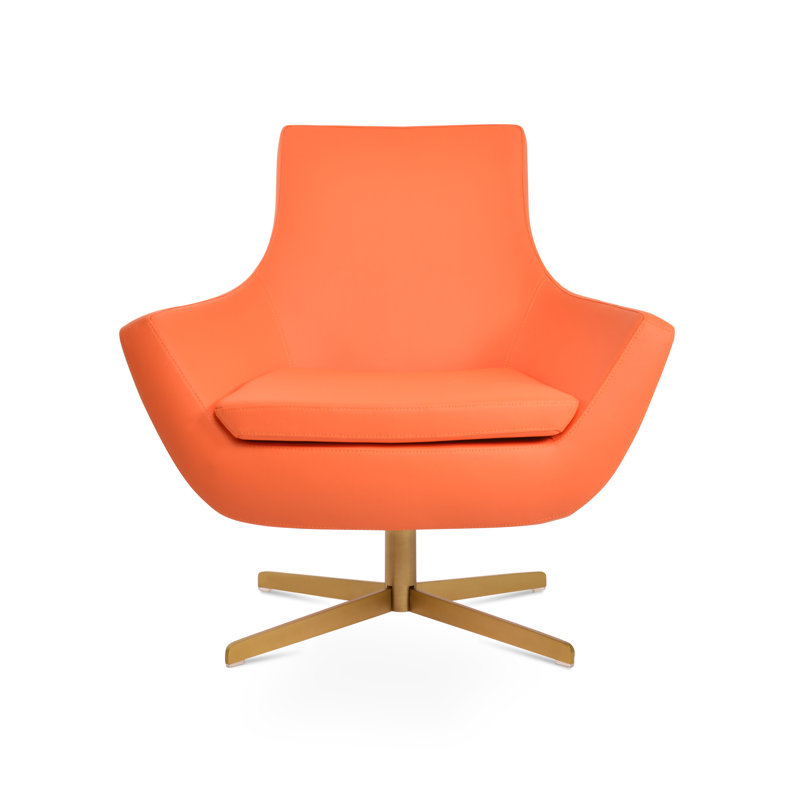 Méridienne pivotante 4 étoiles Rebecca, Laiton, Similicuir orange