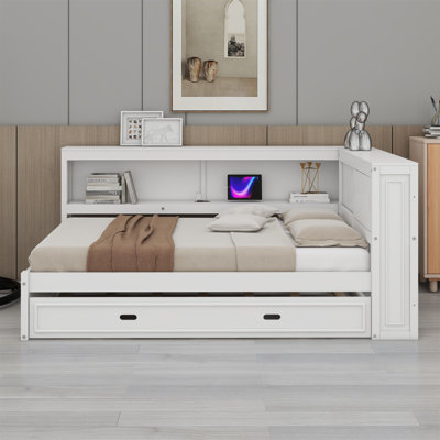 Lit de jour avec tablettes de rangement, USB, DEL et lit gigogne