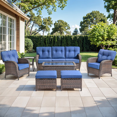 Ensemble de mobilier d'extérieur en osier 7 pièces Harbour, ensemble de conversation en rotin 5 po avec canapé, chaises et repose-pieds