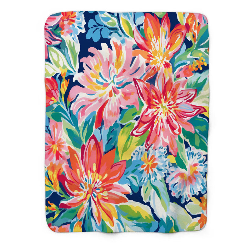 Maritime Beacon Patterns - 1 Piece Premium Sherpa Blanket, 50" W x 60" L, Classy Flower Variety