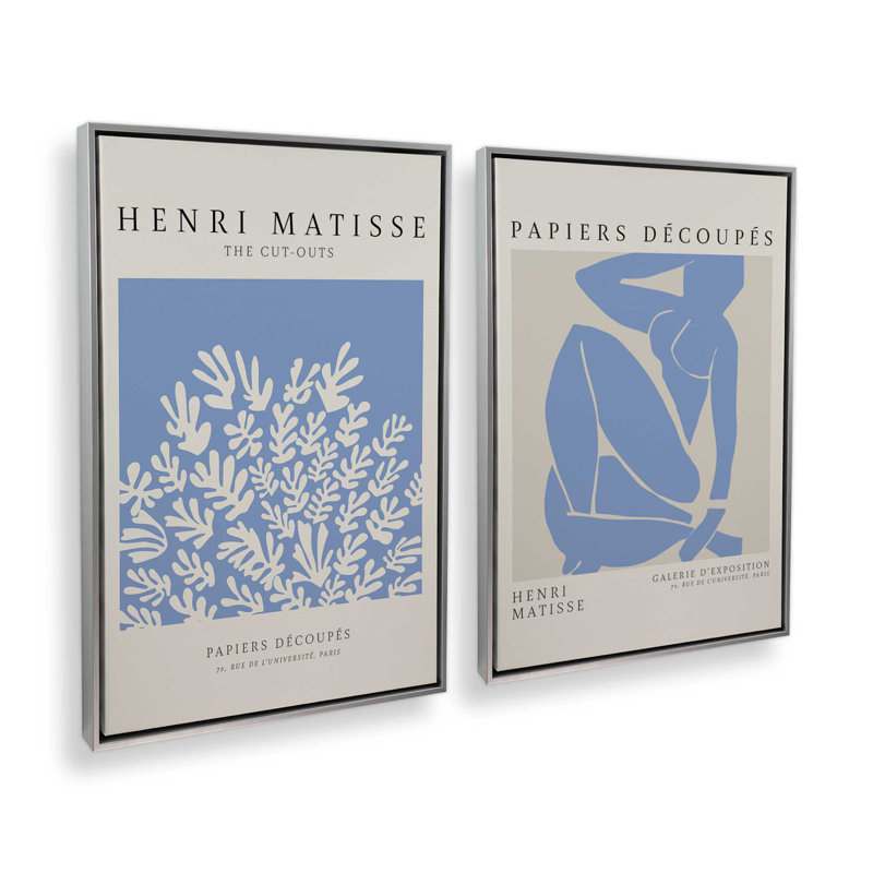 Ensemble de 2 Matisse La Gerbe et Blue Nude, H 31 po x l 42 po, Cadre flottant en chrome poli