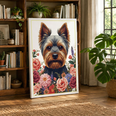 Terrier in Bloom Botanical - Wrapped Canvas