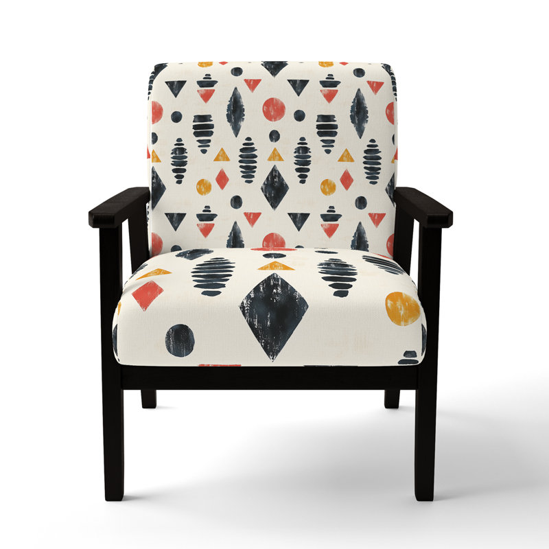 Fauteuil décoratif abstrait - Fauteuil noir Boho, Accoudoirs carrés noirs