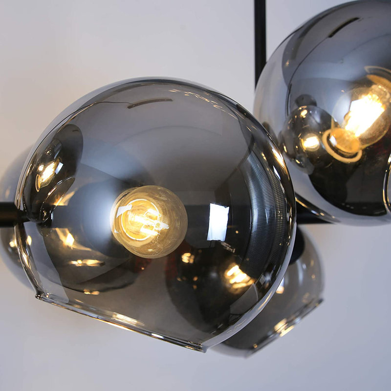 LED pendant light 8-light E27 glass design height-adjustable chandelier Lailah 105cm, Smoke gray