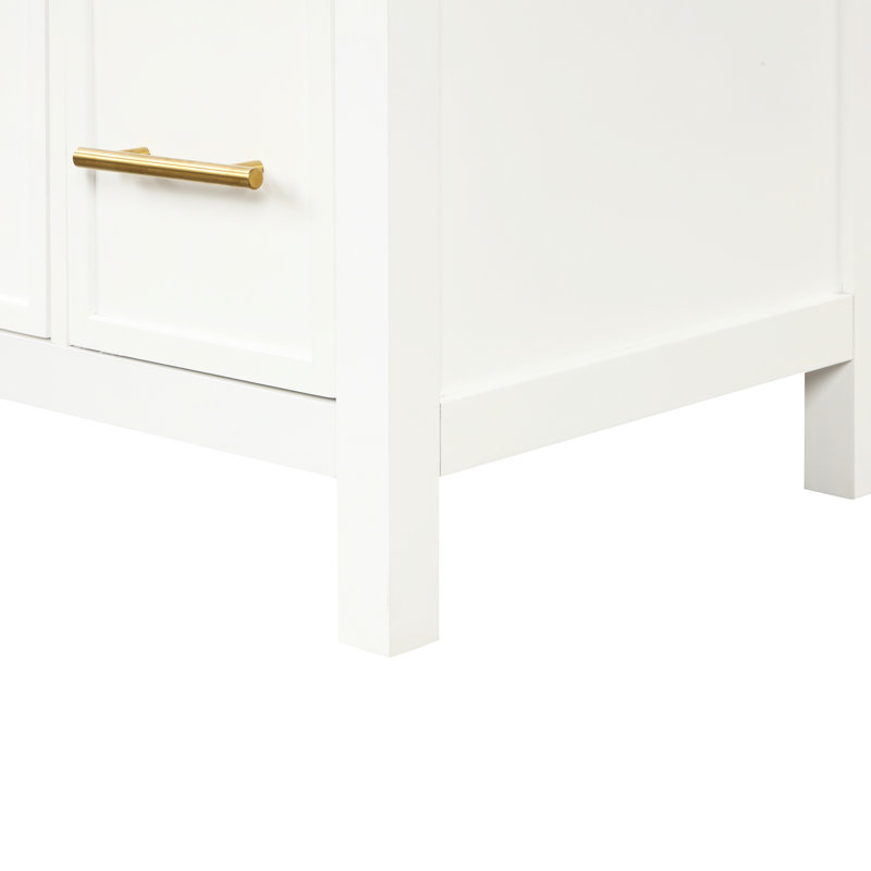 Meuble-lavabo de 36 po avec lavabo en bois massif et trou de robinet de 8 po, 2 portes, 3 tiroirs, lavabo blanc - blanc, armoire à deux portes et trois portes en céramique