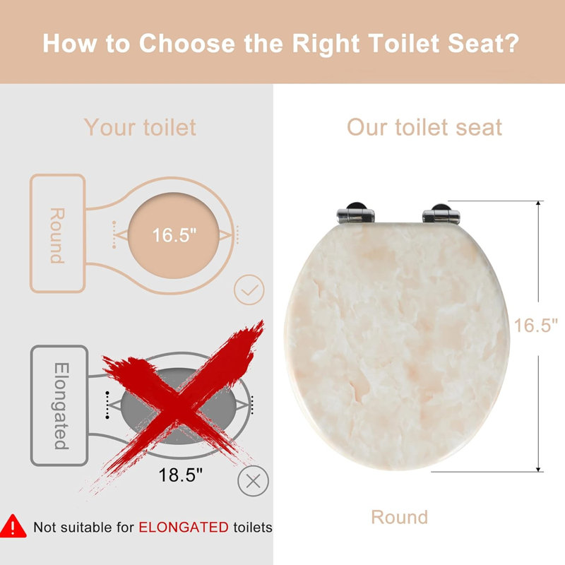 Shield Marble Toilet Seat Durable Molded Wood With Quiet Close, Easy Clean, Quick-Release Hinges (Round, Beige Marble)