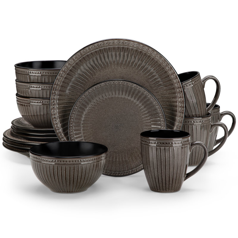 Porcelain China Dinnerware Set 16 Piece - Service for 4, Brown