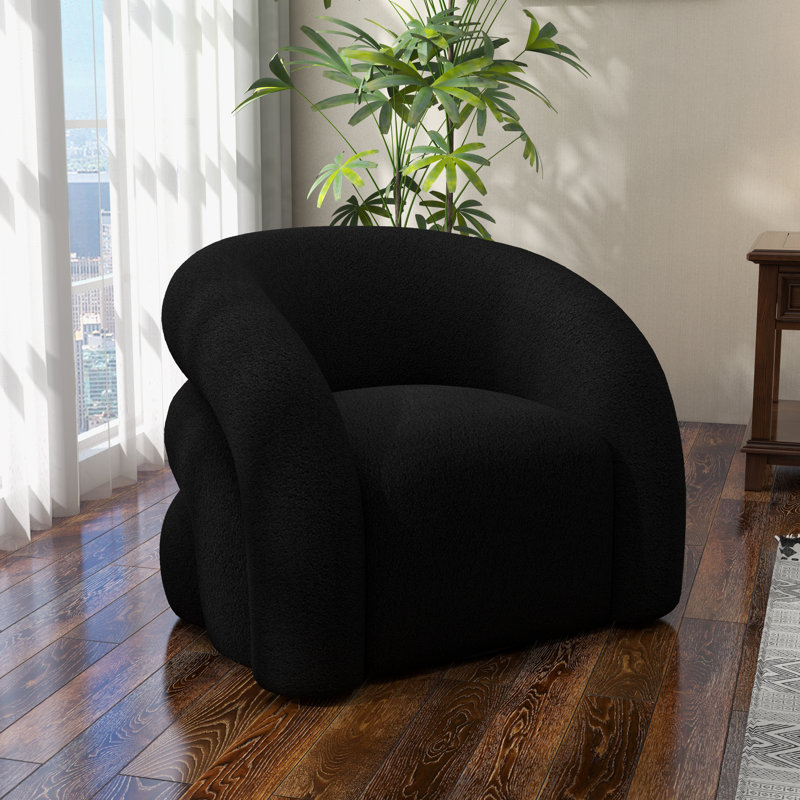 Fauteuil demi-tonneau pivotant rembourré Coyle, Polyester noir, 1