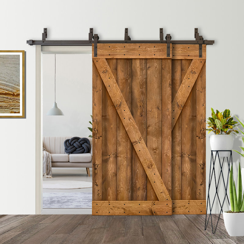 Porte de grange à panneaux et en bois avec quincaillerie d'installation, 40 po x 84 po, Noyer