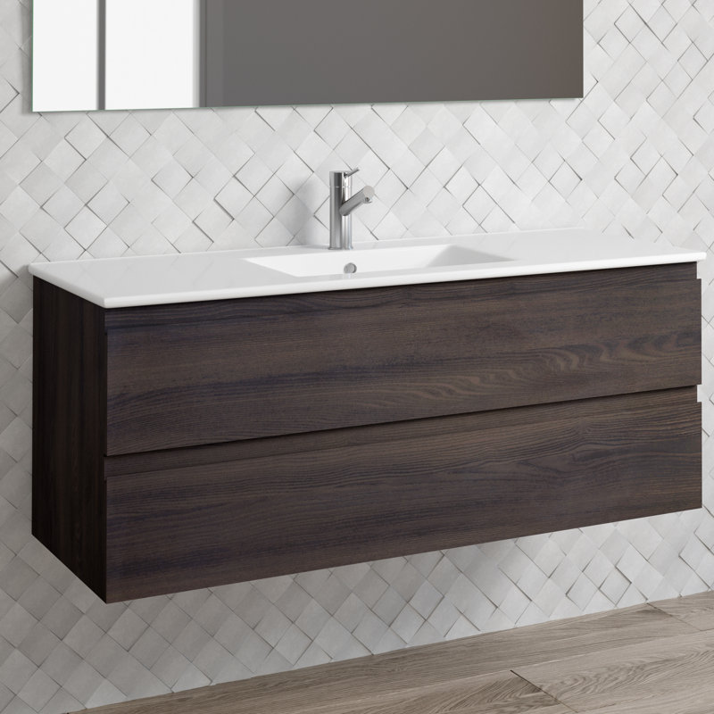 Jasso 48'' Single Bathroom Vanity with Ceramic Top, Brown