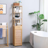 Tall Bathroom Cabinet With Drawer And Slatted Shelves,