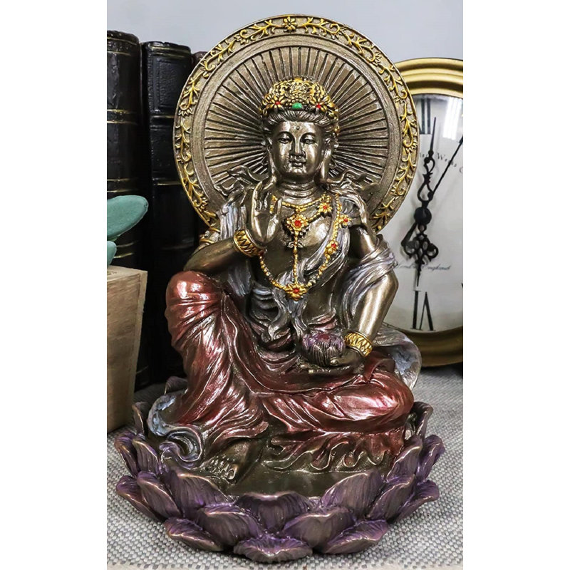 Figurine Bouddha Ebros Lianhua Guanyin Kuan Yin assis sur un trône