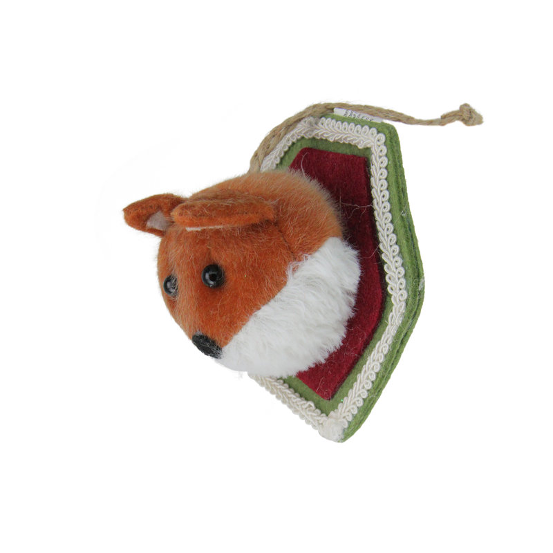 Ornement de Noël en forme de tête de renard en peluche brun et crème 4,75 "