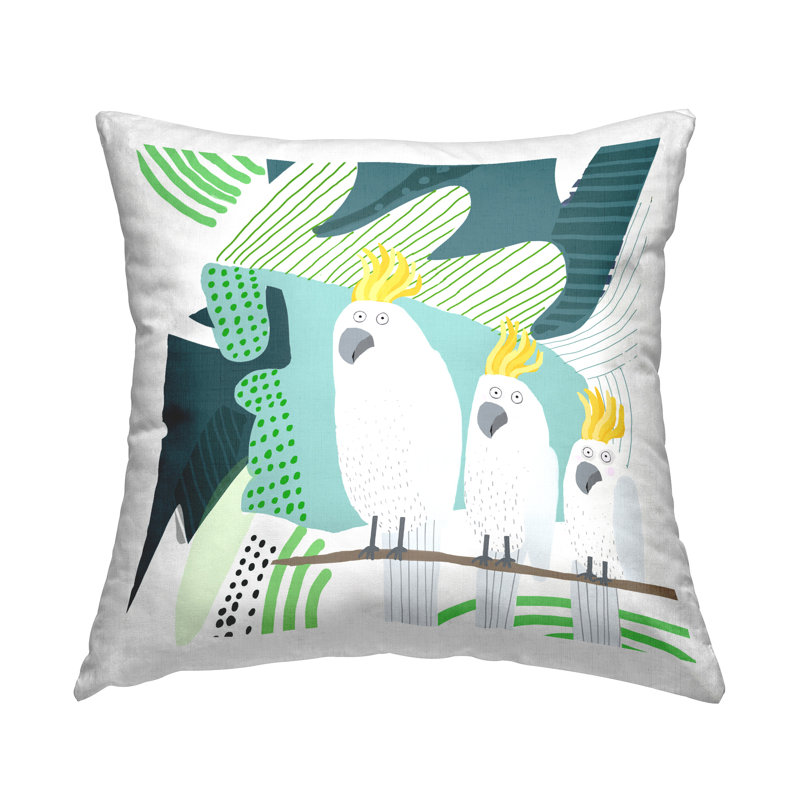 Whimsical Patterned Cockatoo Decorative Printed Throw Pillow Design by Carla Daly