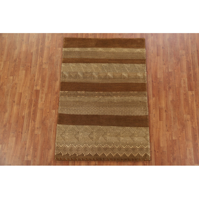 Tapis géométrique en laine Gabbeh Kashkoli noué à la main 4 x 6