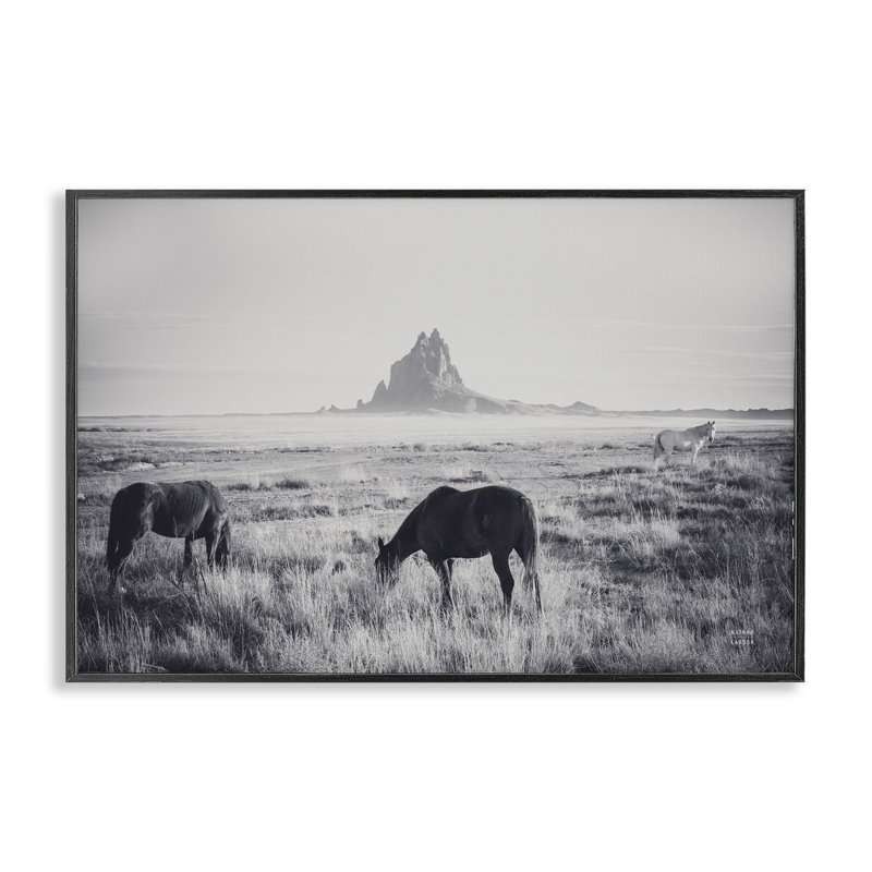 «Western Range with Horses», estampe numérique, conception de Nathan Larson, H 12 po x l 18 po, Giclée encadrée noir minuit