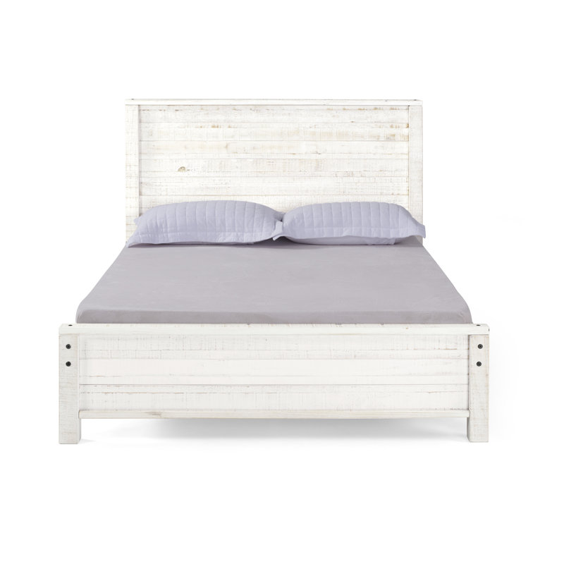 Lit plateforme en bois massif RUSTIC, Double, Blanc rustique