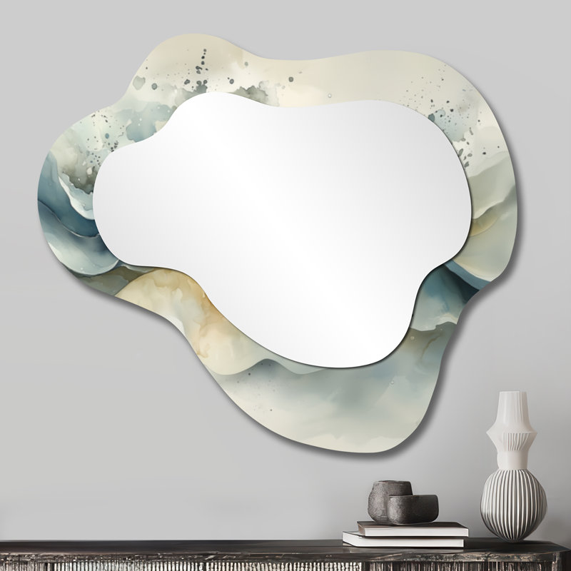 Vortex gris et blanc I de Dreams I - miroir asymétrique abstrait irrégulier, miroir mural moderne, imprimé sur métal