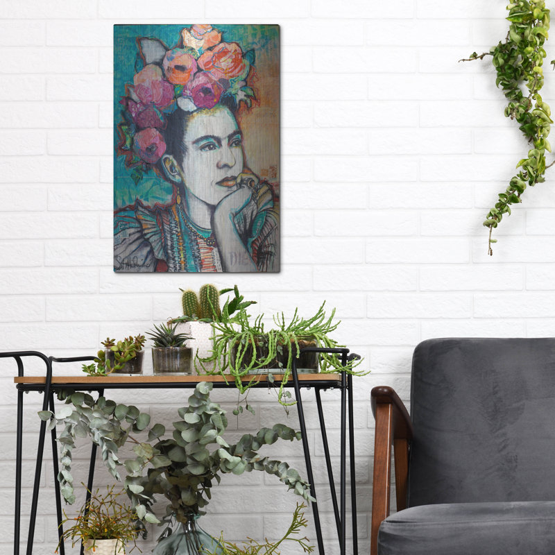 Dakota Fields «Frida and Florals» par St. Hilaire Elizabeth, art mural en métal, H 16 po x l 12 po