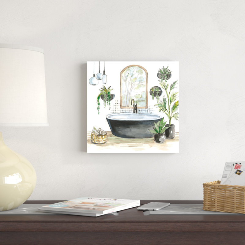 «Black Bathaign II» par Silvia Vassileva, peinture sur toile tendue, H 12 po x l 12 po, Imprimé avec cadre noir, Oui