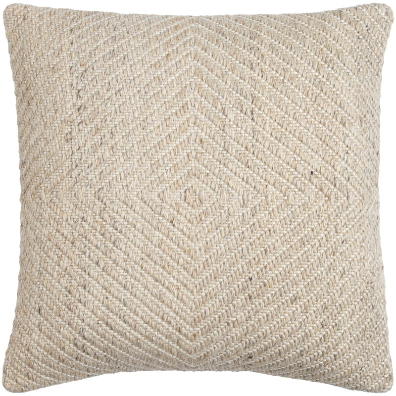 Beige Geometric Recycled PET Yarn Square Throw Pillow