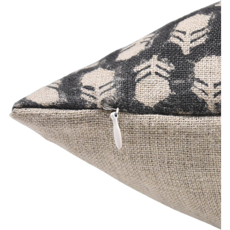 Block Print Throw Pillow Cover DTBLKTLSquare, 22" x 22", Black/White Floral 2, Square