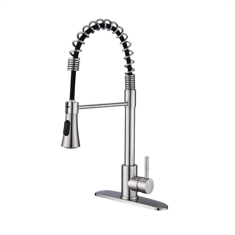 Commercial Kitchen Sink Faucet With Deck Plate Brushed Nickel, Brushed Nickel